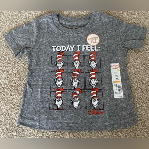 Jumping Beans Gray Dr. Seuss Today I Feel Feelings Graphic Tee Shirt  3 9 M NWT - Picture 1 of 1